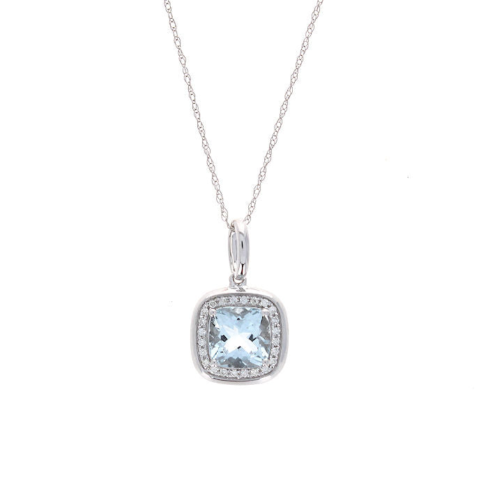 Ladies 14kt White Gold 1.35ct Aquamarine and 0.08cts Diamond Pendant