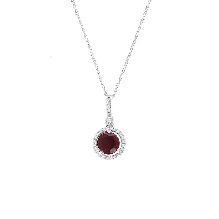 Ladies 14kt White Gold Garnet and Diamond Pendant
