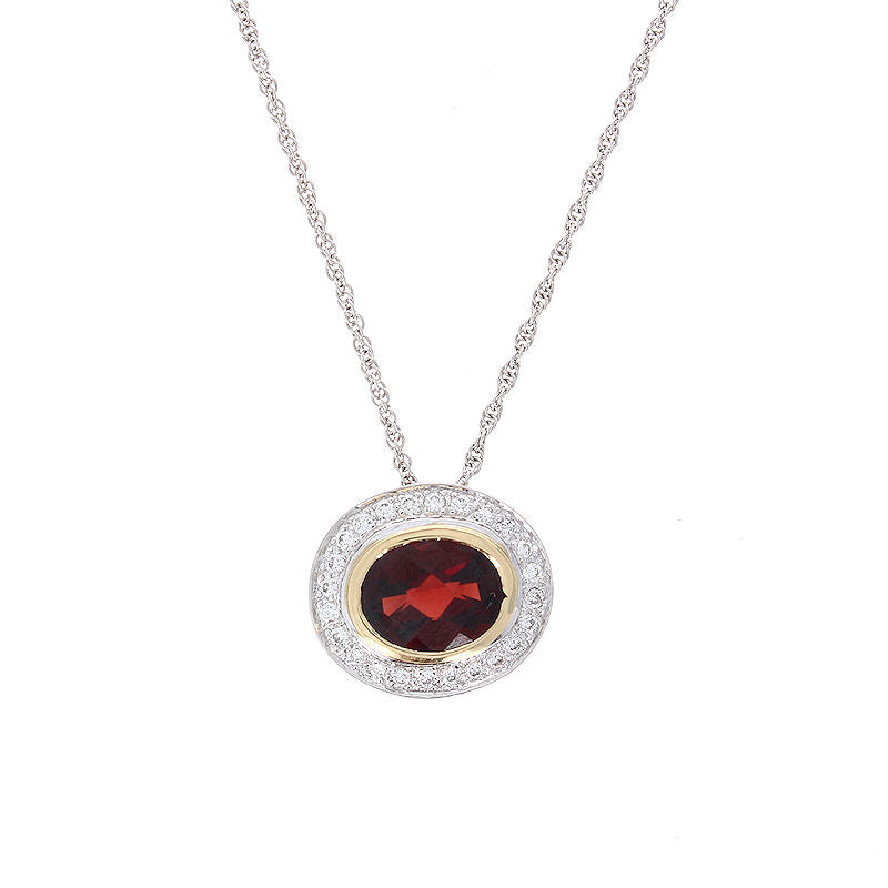 Ladies 14kt Two Tone 2.03ct Garnet and 0.19cts Diamond Pendant