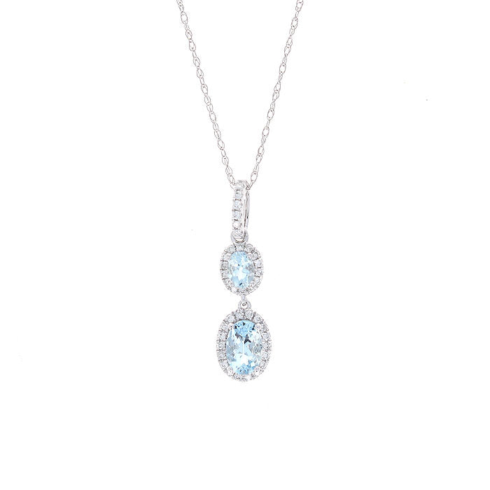 Ladies 14kt White Gold 0.58ct Aquamarine and 0.14cts Diamond Pendant