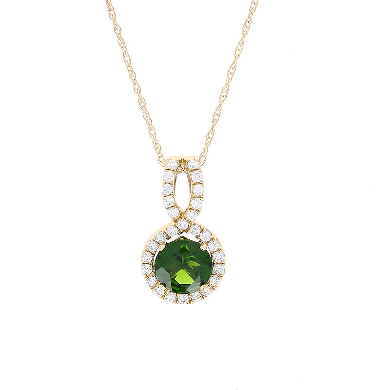Ladies 14kt Yellow Gold 1.00ct Chrome Diopside and 0.20cts Diamond Pendant