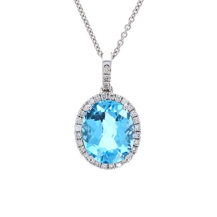 Ladies 14kt White Gold 4.27ct Blue Topaz and 0.23cts Diamond Pendant