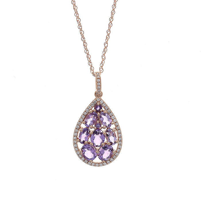 Ladies 14kt Rose Gold 2.10cts Amethyst and 0.20cts Diamond Pendant
