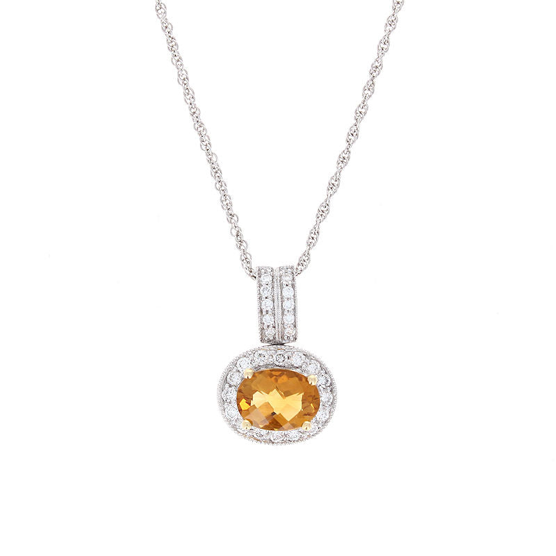 Ladies 14kt White Gold 1.04ct Citrine and 0.26cts Diamond Pendant