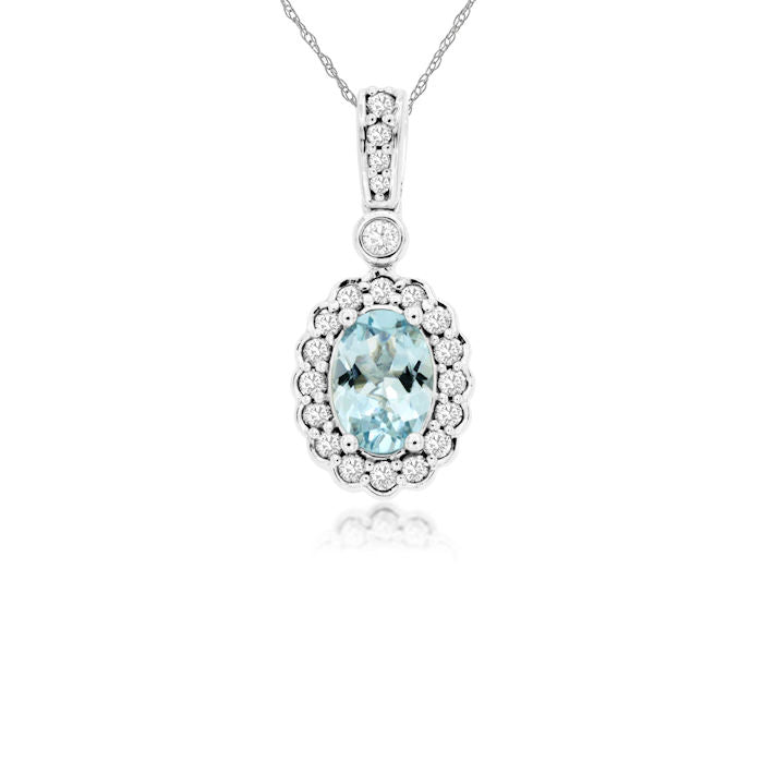 Ladies 14kt White Gold 0.68ct Aquamarine and 0.25cts Diamond Pendant