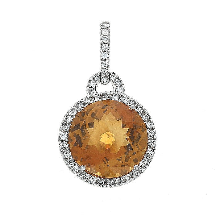 Ladies 14kt White Gold 9.50ct Citrine and 0.44cts Diamond Pendant