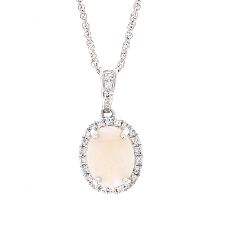 Ladies 14kt White Gold 1.33ct Opal and Diamond Pendant