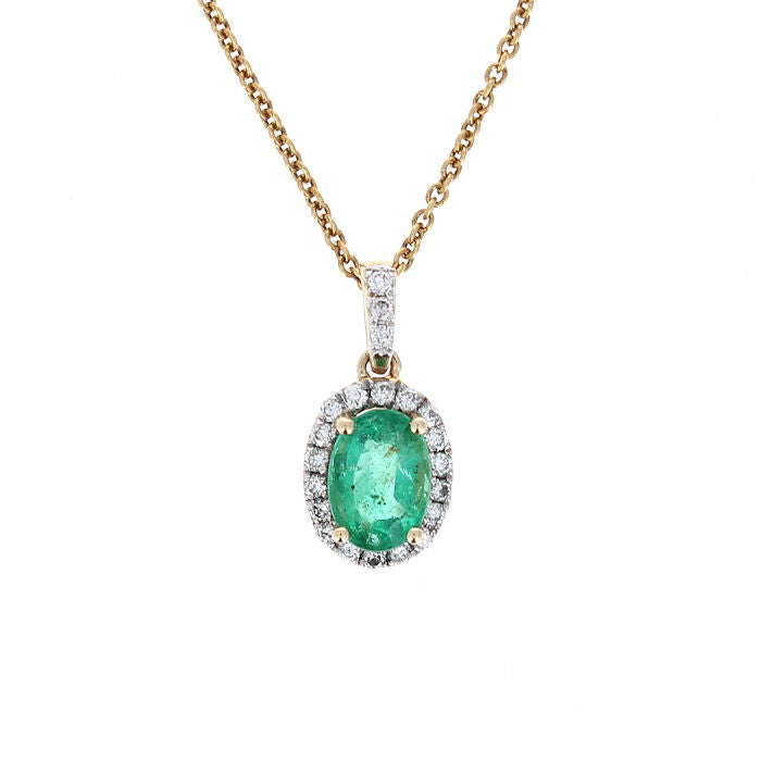 Ladies 14kt Yellow Gold 0.77ct Emerald and 0.15cts Diamond Pendant