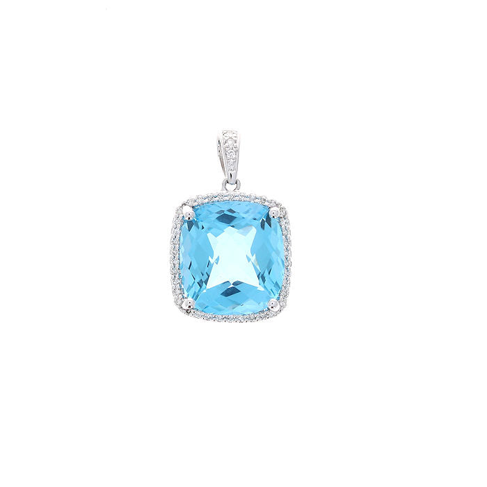 Ladies 14kt White Gold 10.48ct Blue Topaz and 0.20cts Diamond Pendant