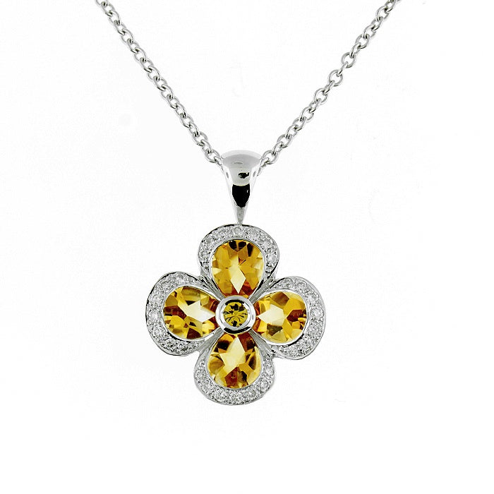 Ladies 18kt White Gold 4.20cts Citrine and 0.42cts Diamond Pendant