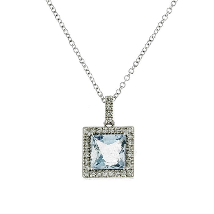 Ladies 18kt White Gold 1.05ct Aquamarine and Diamond Pendant By Simon G