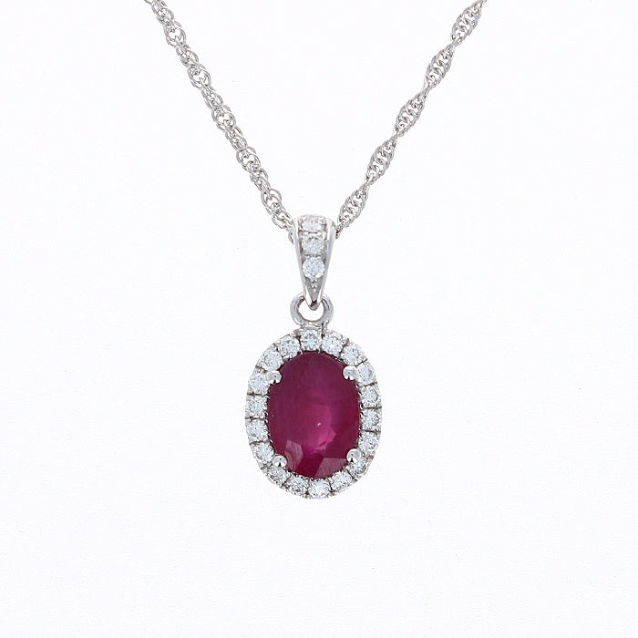 Ladies 14kt White Gold 1.15ct Ruby and 0.16cts Diamond Pendant