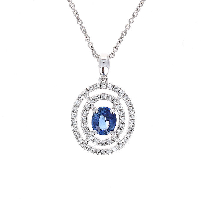 Ladies 14kt White Gold 0.84ct Sapphire and 0.36cts Diamond Pendant