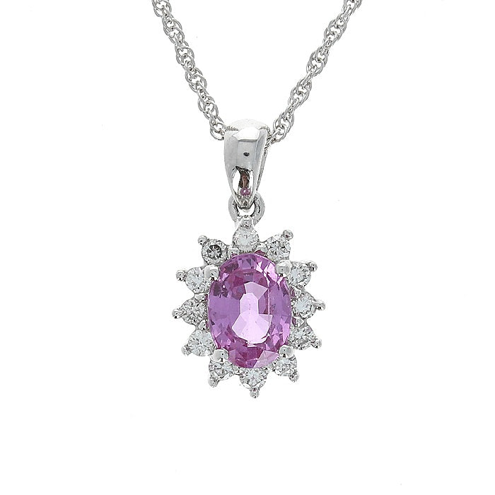 Ladies 14kt White Gold 1.41ct Pink Sapphire and 0.23cts Diamond Pendant