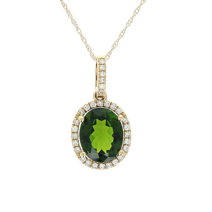 Ladies 14kt Yellow Gold 2.60ct Chrome Diopside and Diamond Pendant