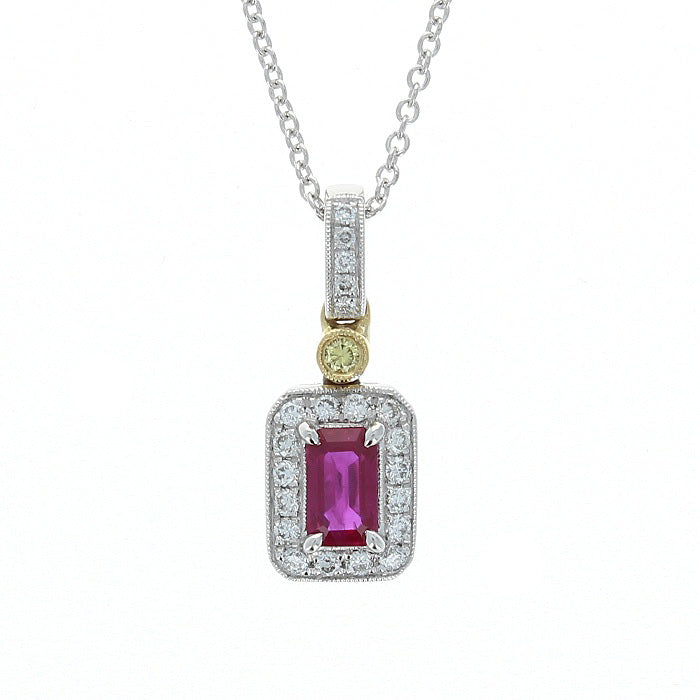 Ladies 18kt Yellow and White Gold 0.32ct Ruby and 0.16cts Diamond Pendant