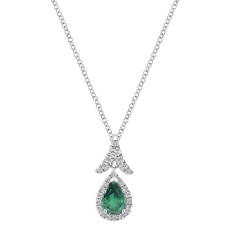 Ladies 14kt White Gold 0.64ct Emerald And 0.045cts Diamond Pendant