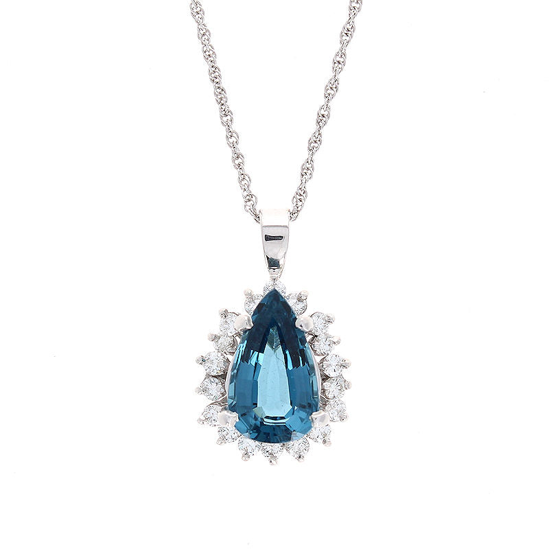 Ladies 14kt White Gold 3.63ct Indicolite Tourmaline and Diamond Pendant