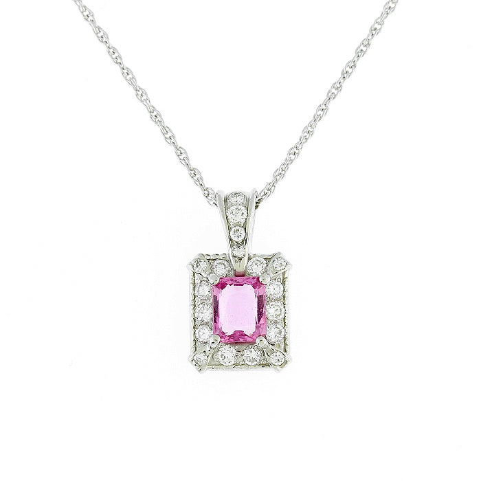 Ladies 14kt White Gold 1.35ct Pink Sapphire and 0.58cts Diamond Pendant