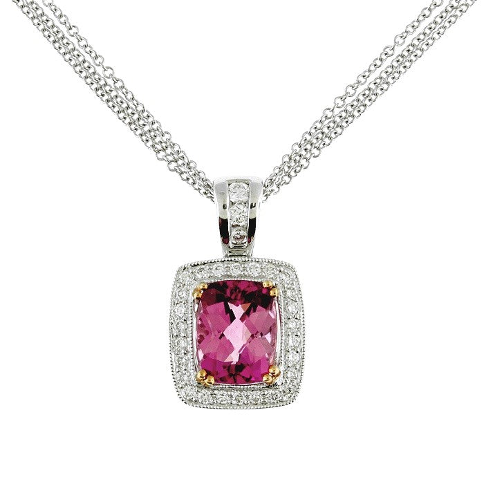 Ladies 18kt White Gold 2.26ct Pink Tourmaline and 0.32cts Diamond Pendant