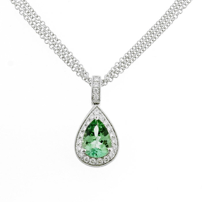 Ladies 18kt Two Tone 1.10ct Green Tourmaline and 0.22cts Diamond Pendant By Simon G