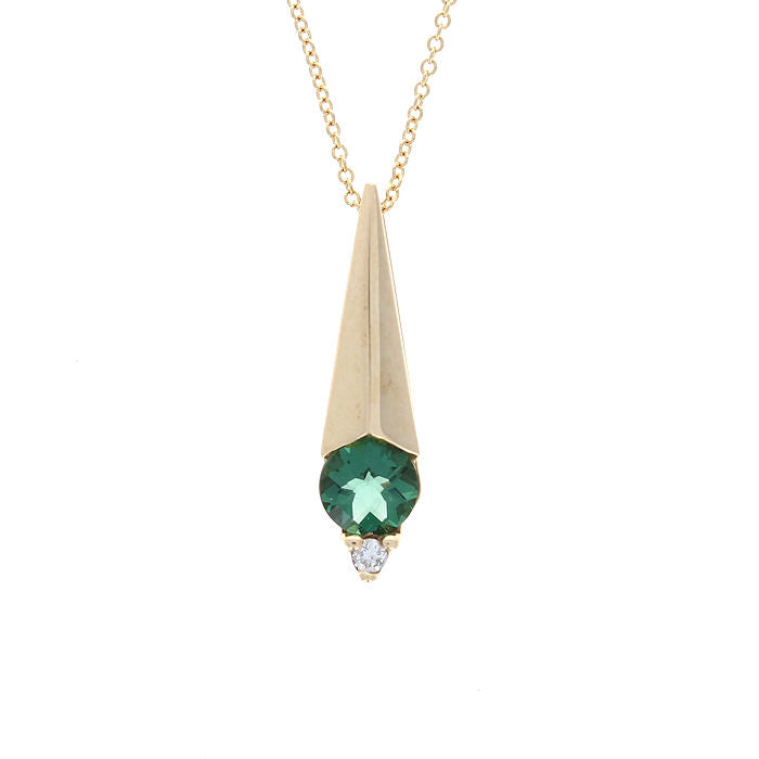 Ladies 14kt Yellow Gold 0.40ct Tourmaline and 0.35cts Diamond Pendant