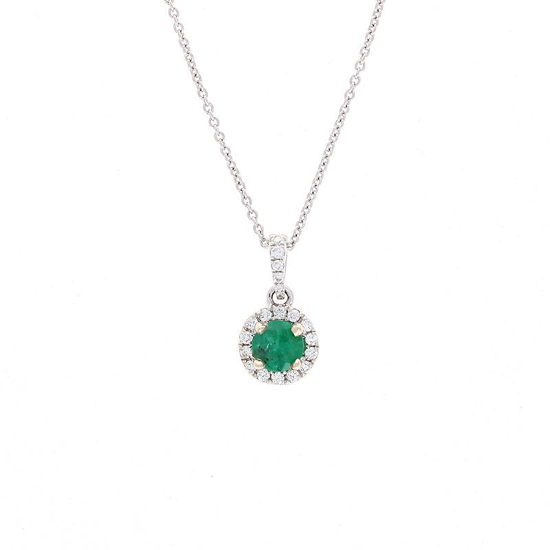 Ladies 14kt White Gold 0.26ct Emerald and 0.11cts Diamond Pendant
