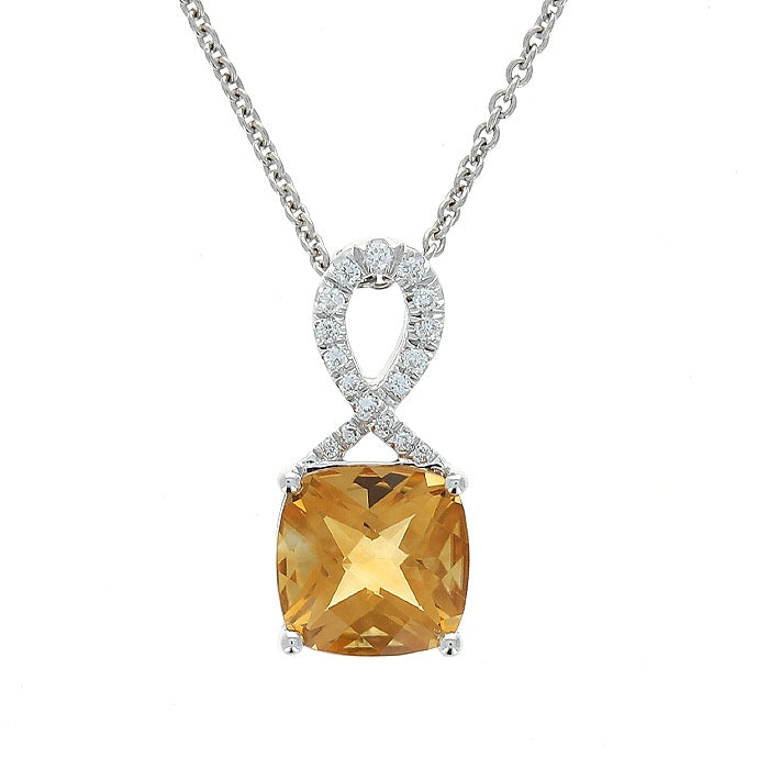 Ladies 14kt White Gold 1.67ct Citrine and 0.07cts Diamond Pendant