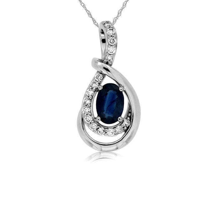 Ladies 14kt White Gold 0.65ct Sapphire and 0.13cts Diamond Pendant