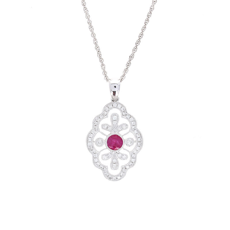 Ladies 14kt White Gold 0.30ct Ruby and 0.27cts Diamond Pendant