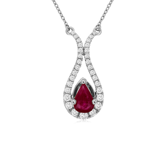 Ladies 14kt White Gold 0.75ct Ruby and 0.31cts Diamond Necklace