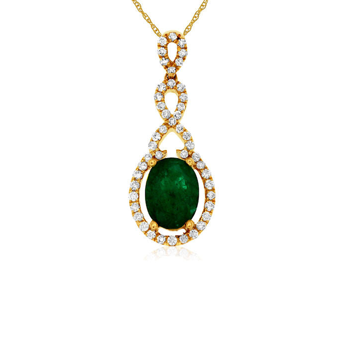 Ladies 14kt Yellow Gold 1.10ct Emerald and 0.26cts Diamond Pendant