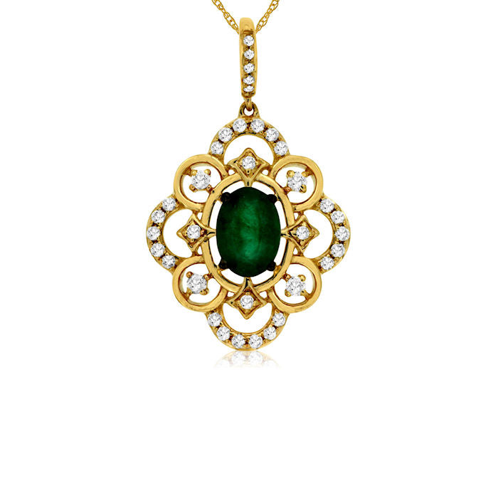 Ladies 14kt Yellow Gold 0.70ct Emerald and 0.24cts Diamond Pendant