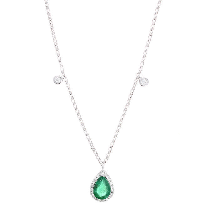 Ladies 14kt White Gold 0.68ct Emerald and 0.12cts Diamond Pendant