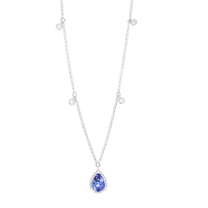 Ladies 14kt White Gold 0.75ct Tanzanite and 0.12cts Diamond Necklace