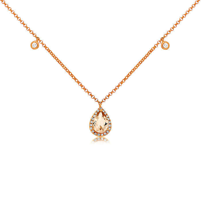 Ladies 14kt Rose Gold 0.65ct Morganite and 0.12cts Diamond Pendant