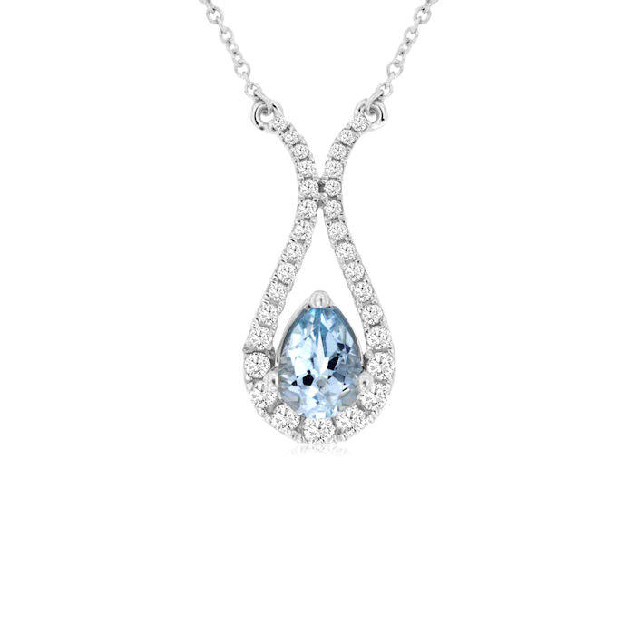 Ladies 14kt White Gold 0.65ct Aquamarine and Diamond Pendant