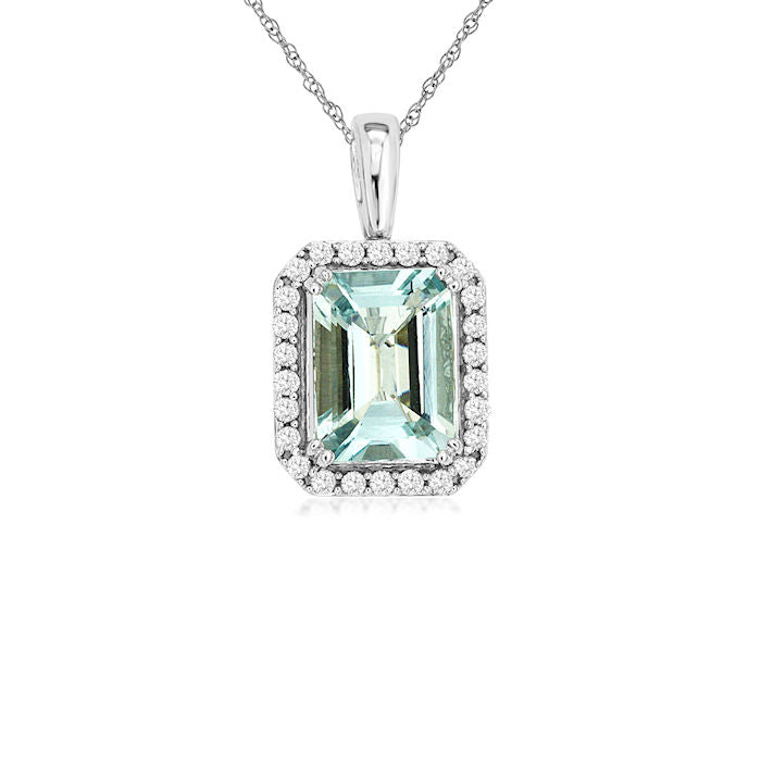 Ladies 14kt White Gold 2.00ct Aquamarine and 0.20cts Diamond Pendant