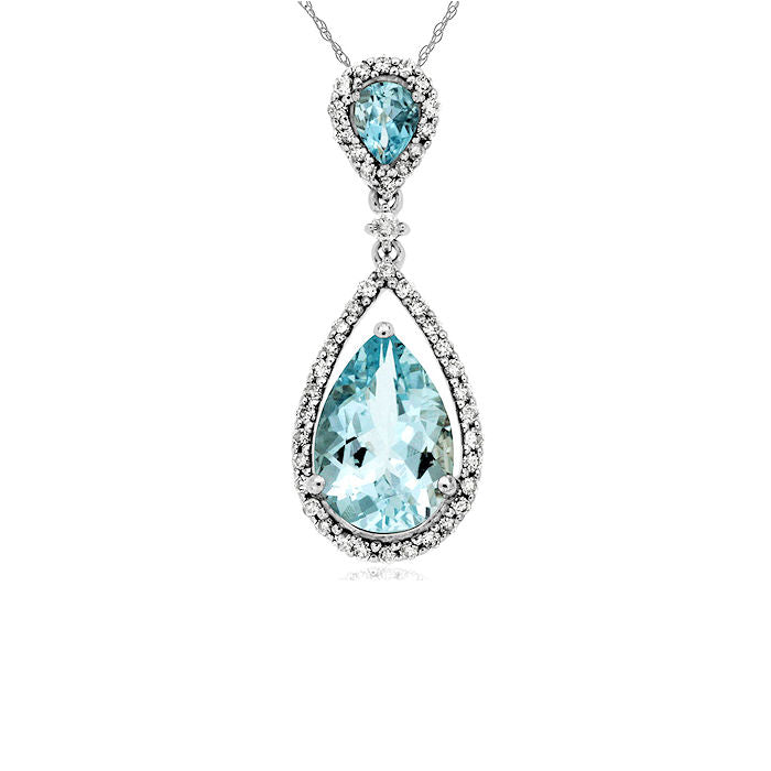 Ladies 14kt White Gold 1.75cts Aquamarine and Diamond Necklace