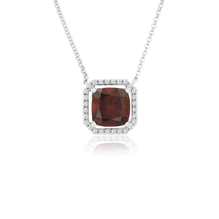 Ladies 14kt White Gold 2.70ct Garnet and 0.14cts Diamond Pendant