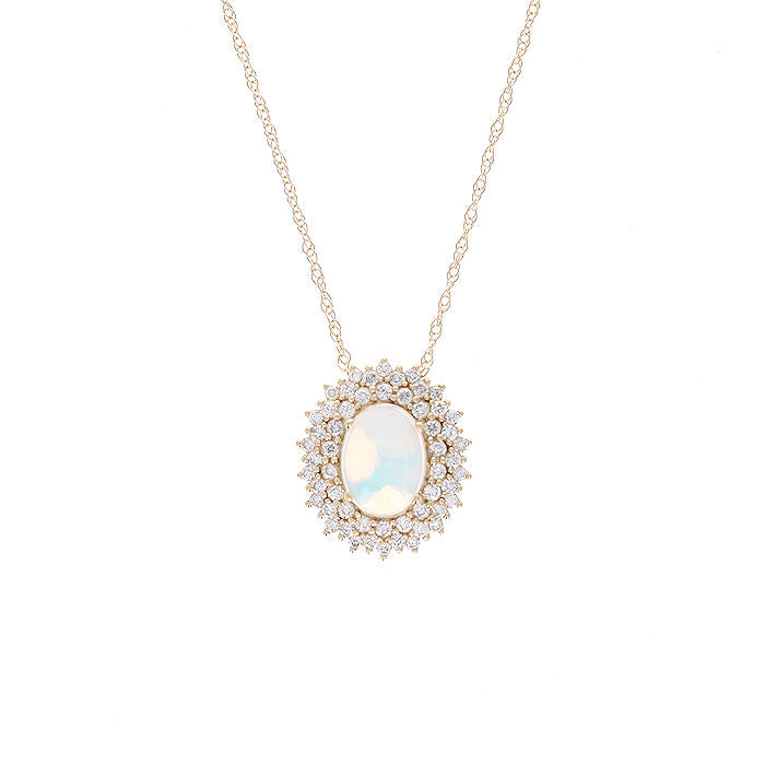 Ladies 14kt Yellow Gold 0.90ct Opal and 0.33cts Diamond Pendant