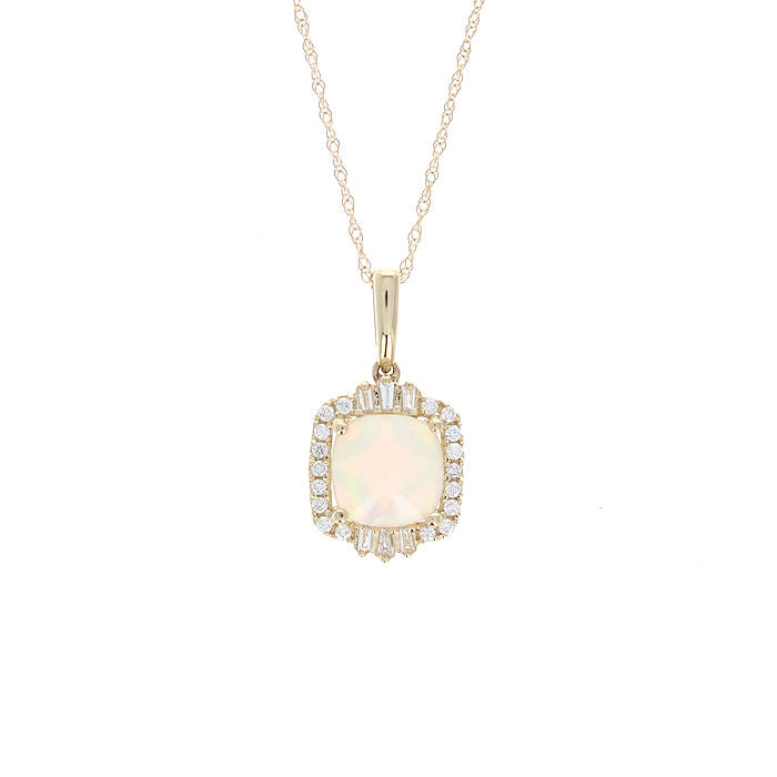 Ladies 14kt Yellow Gold 1.40ct Opal and 0.18cts Diamond Pendant