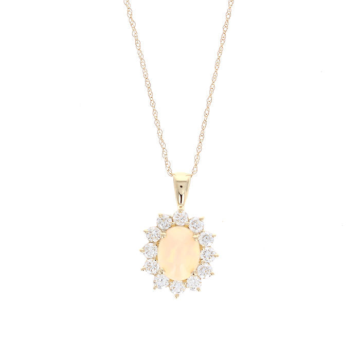 Ladies 14kt Yellow Gold 1.10ct Opal and 1.00cts Diamond Pendant