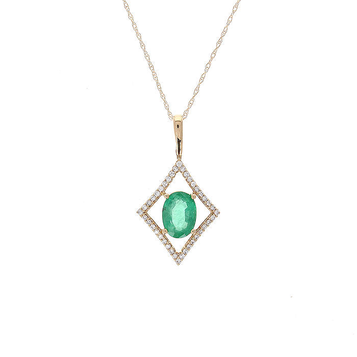 Ladies 14kt Yellow Gold 1.10ct Emerald and 0.15cts Diamond Pendant