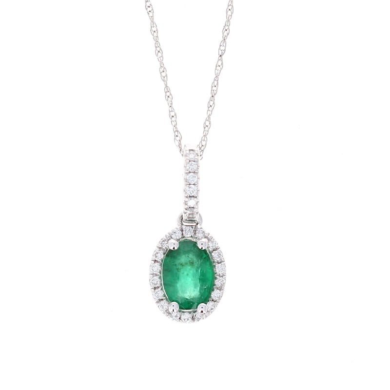 Ladies 14kt White Gold 0.70ct Emerald and Diamond Necklace