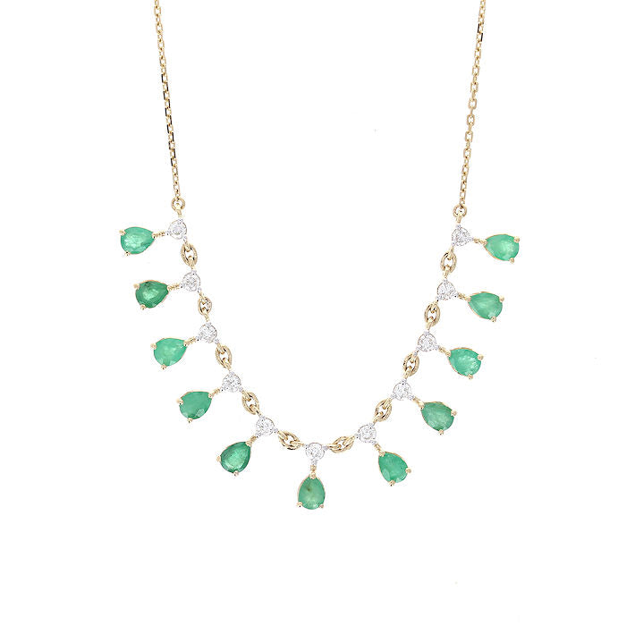 Ladies 14kt Yellow Gold 1.80cts Emerald and 0.65cts Diamond Necklace