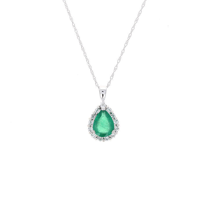 Ladies 14kt White Gold 1.12ct Emerald and 0.30cts Diamond Pendant