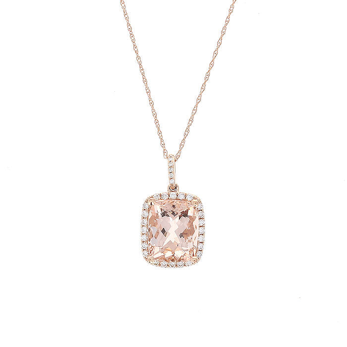 Ladies 14kt Rose Gold 4.10ct Morganite and 0.22cts Diamond Pendant