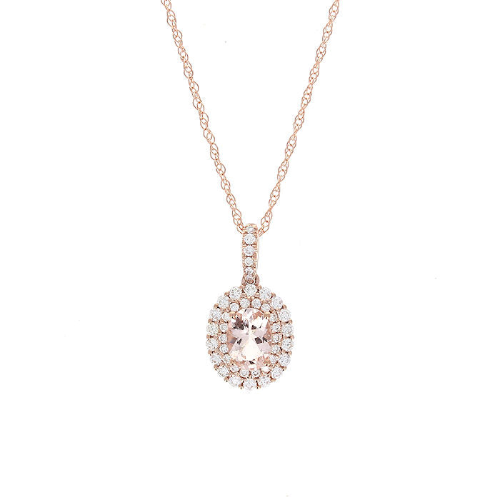 Ladies 14kt Rose Gold 0.66ct Morganite and Diamond Necklace