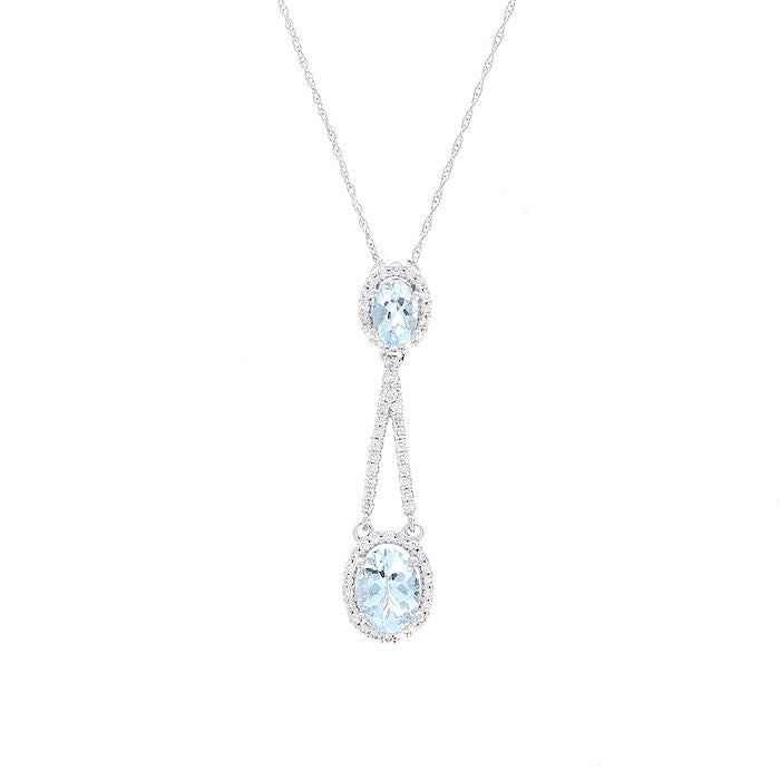 Ladies 14kt White Gold 1.55ct Aquamarine and 0.32cts Diamond Pendant